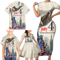 Personalised United States Independence Day Family Matching Short Sleeve Bodycon Dress and Hawaiian Shirt Freedom 4th Of July Beige Version LT05 - Wonder Print Shop