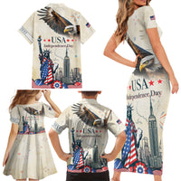 Personalised United States Independence Day Family Matching Short Sleeve Bodycon Dress and Hawaiian Shirt Freedom 4th Of July Beige Version LT05 - Wonder Print Shop