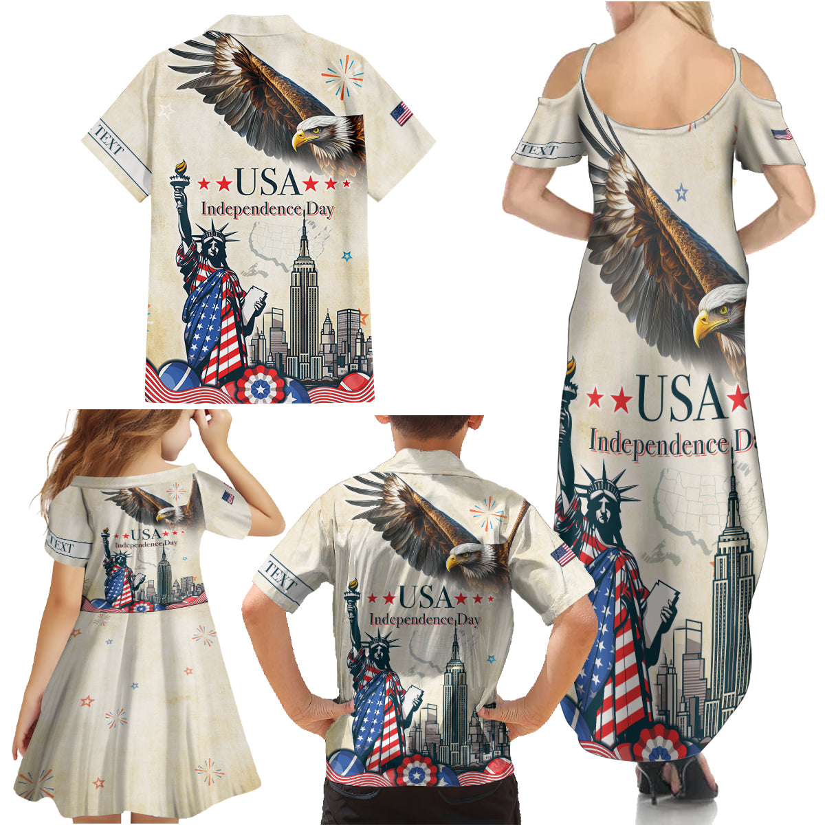 Personalised United States Independence Day Family Matching Summer Maxi Dress and Hawaiian Shirt Freedom 4th Of July Beige Version LT05 - Wonder Print Shop
