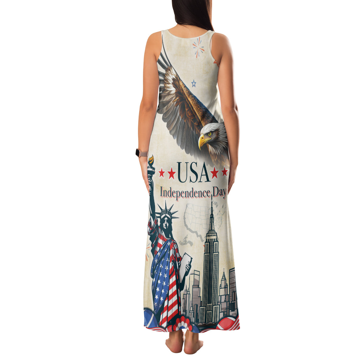 Personalised United States Independence Day Family Matching Tank Maxi Dress and Hawaiian Shirt Freedom 4th Of July Beige Version LT05 - Wonder Print Shop