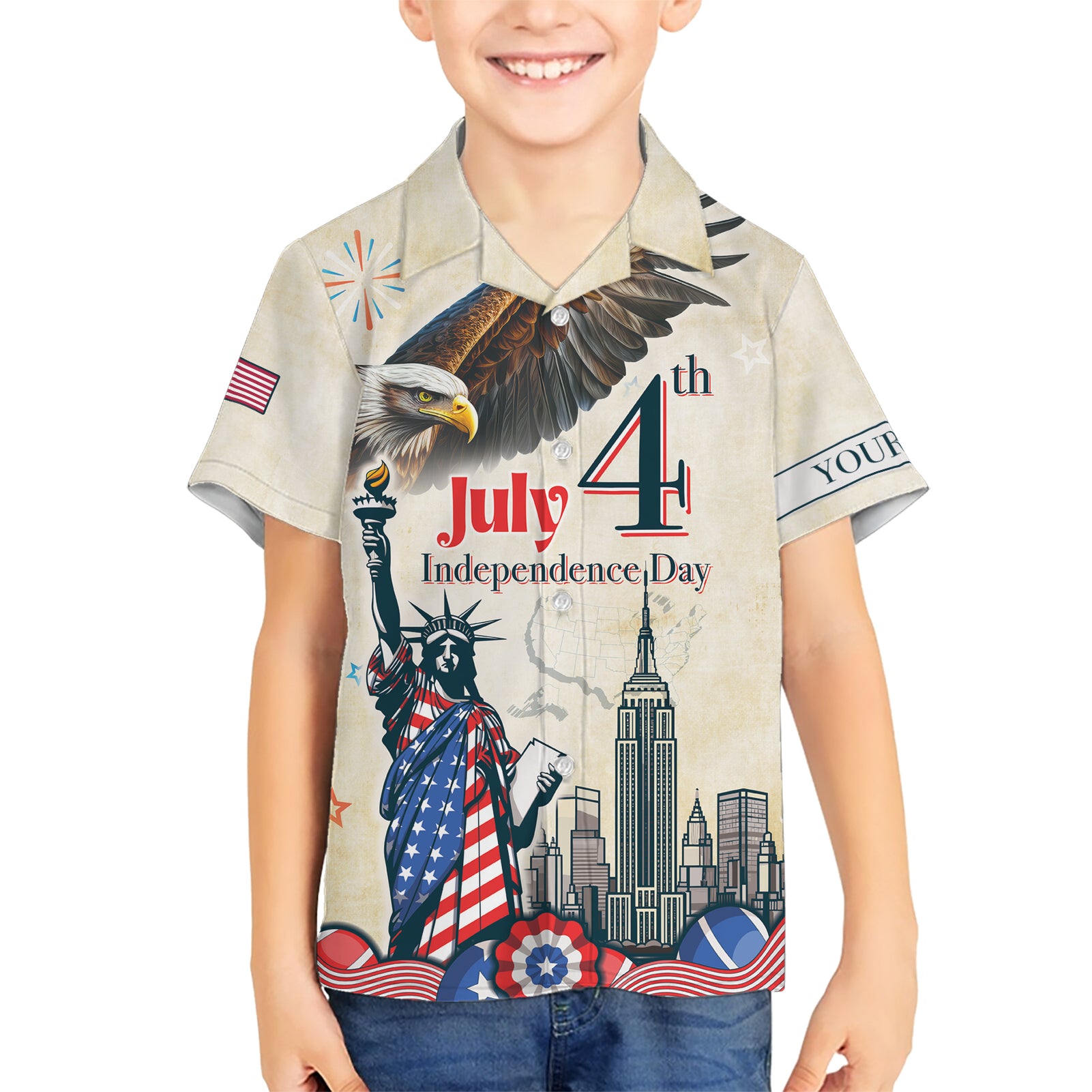 Personalised United States Independence Day Kid Hawaiian Shirt Freedom 4th Of July Beige Version LT05 - Wonder Print Shop