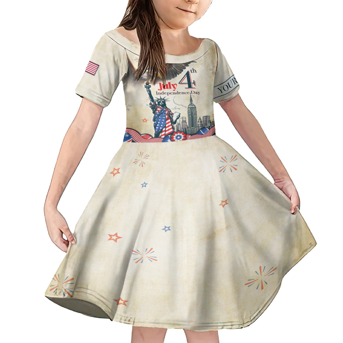 Personalised United States Independence Day Kid Short Sleeve Dress Freedom 4th Of July Beige Version LT05 - Wonder Print Shop