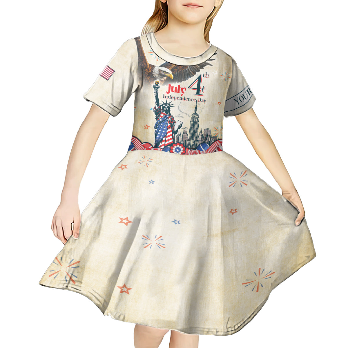 Personalised United States Independence Day Kid Short Sleeve Dress Freedom 4th Of July Beige Version LT05 - Wonder Print Shop