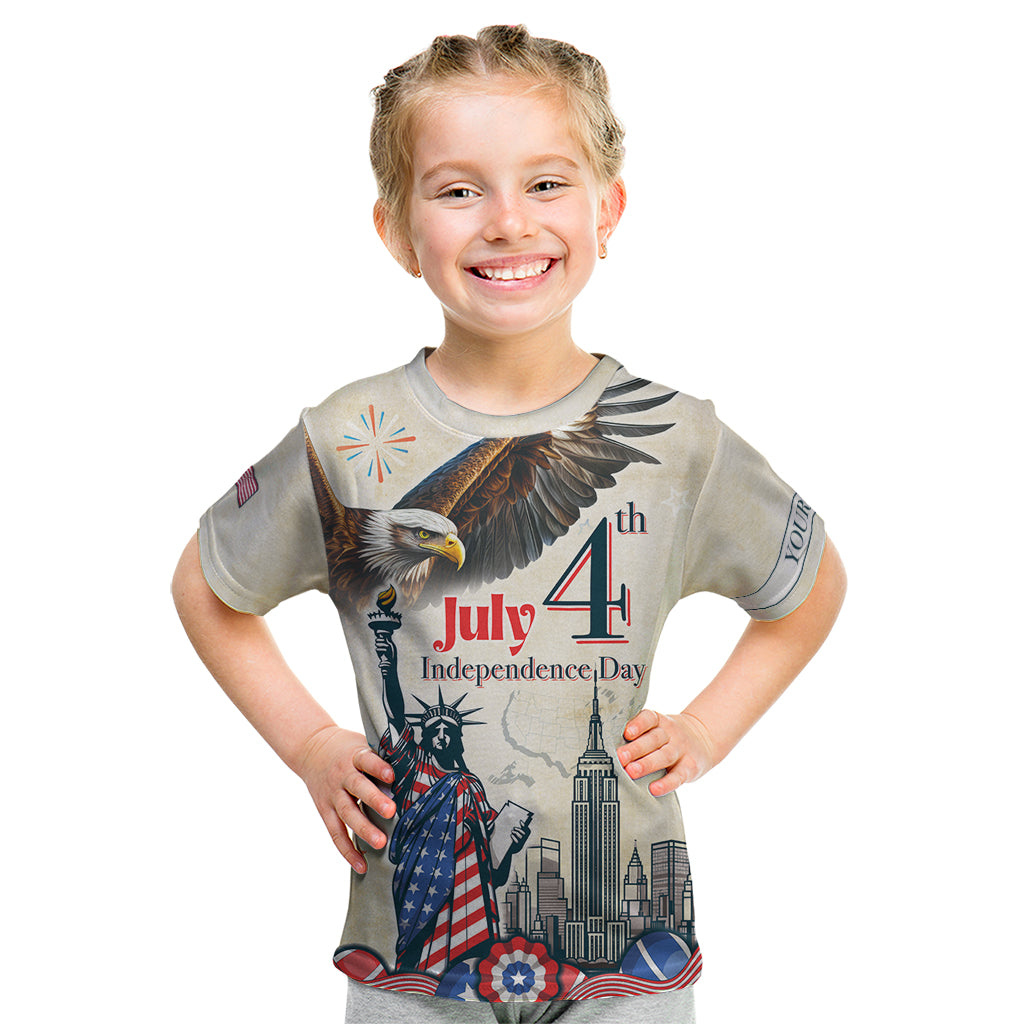 Personalised United States Independence Day Kid T Shirt Freedom 4th Of July Beige Version LT05 - Wonder Print Shop