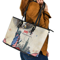 United States Independence Day Leather Tote Bag Freedom 4th Of July Beige Version LT05 - Wonder Print Shop