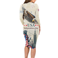 Personalised United States Independence Day Long Sleeve Bodycon Dress Freedom 4th Of July Beige Version LT05 - Wonder Print Shop