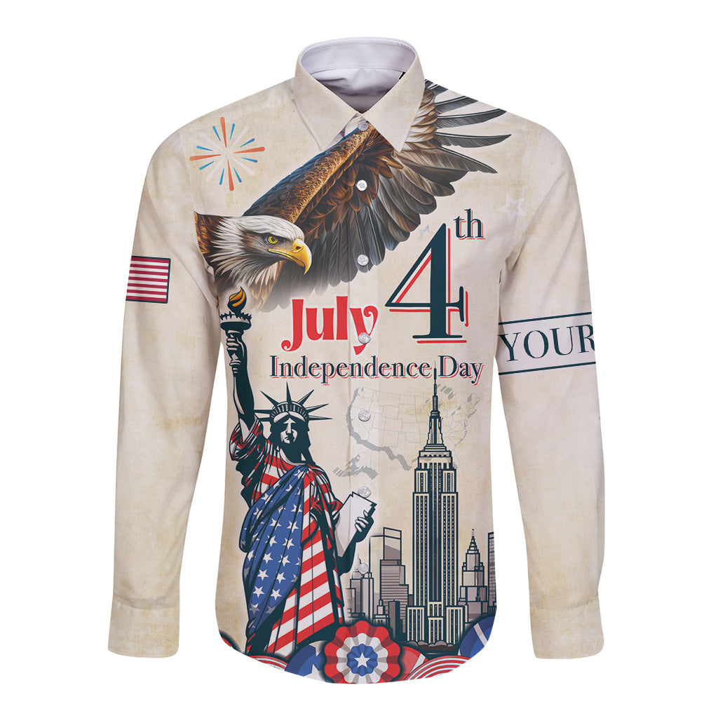 Personalised United States Independence Day Long Sleeve Button Shirt Freedom 4th Of July Beige Version LT05 - Wonder Print Shop