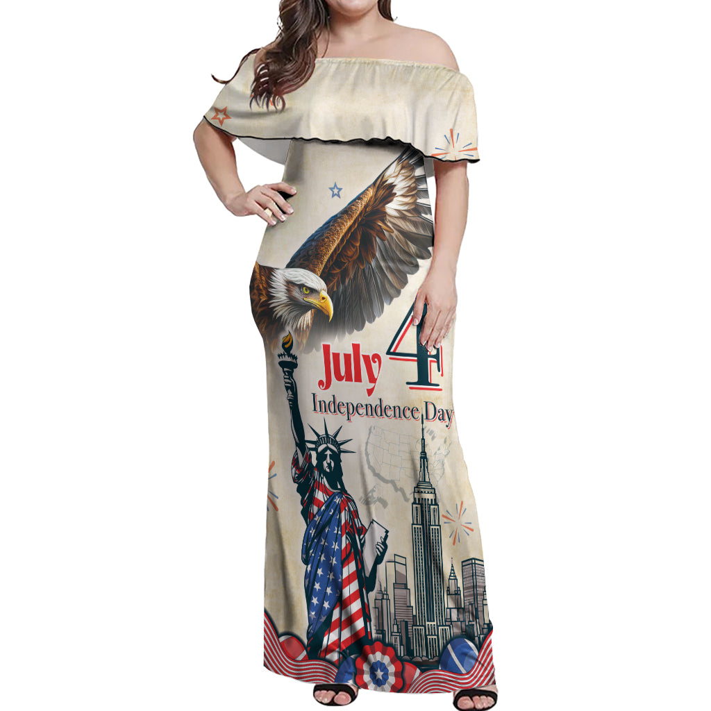 United States Independence Day Off Shoulder Maxi Dress Freedom 4th Of July Beige Version LT05 - Wonder Print Shop