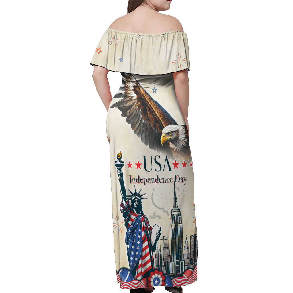 United States Independence Day Off Shoulder Maxi Dress Freedom 4th Of July Beige Version LT05 - Wonder Print Shop