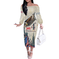 Personalised United States Independence Day Off The Shoulder Long Sleeve Dress Freedom 4th Of July Beige Version LT05 - Wonder Print Shop