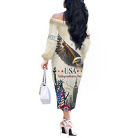 Personalised United States Independence Day Off The Shoulder Long Sleeve Dress Freedom 4th Of July Beige Version LT05 - Wonder Print Shop