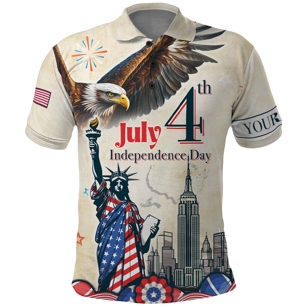 Personalised United States Independence Day Polo Shirt Freedom 4th Of July Beige Version