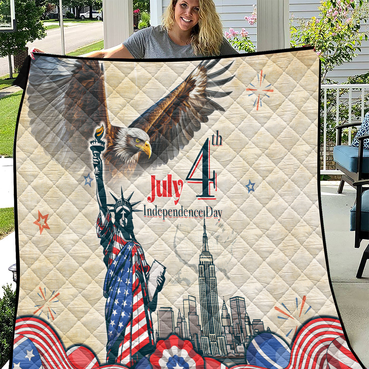 United States Independence Day Quilt Freedom 4th Of July Beige Version