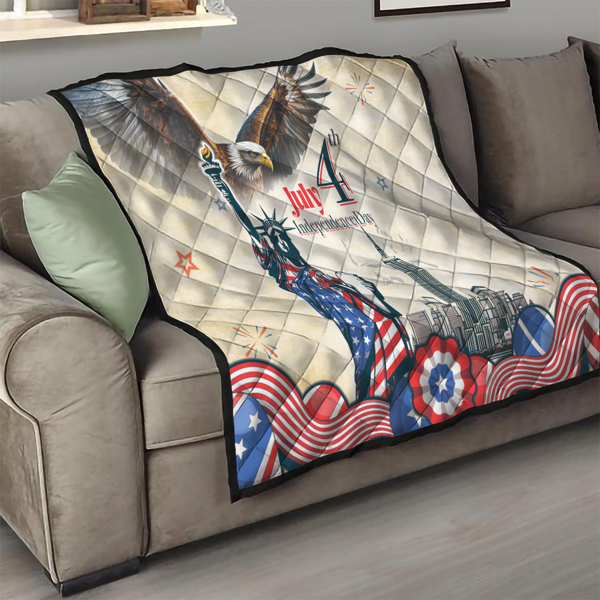 United States Independence Day Quilt Freedom 4th Of July Beige Version LT05 - Wonder Print Shop