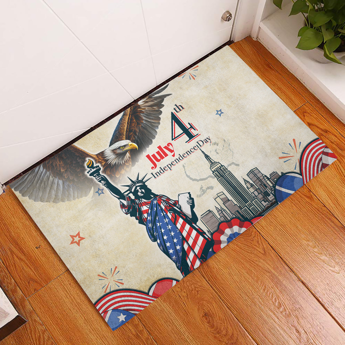 United States Independence Day Rubber Doormat Freedom 4th Of July Beige Version LT05 - Wonder Print Shop