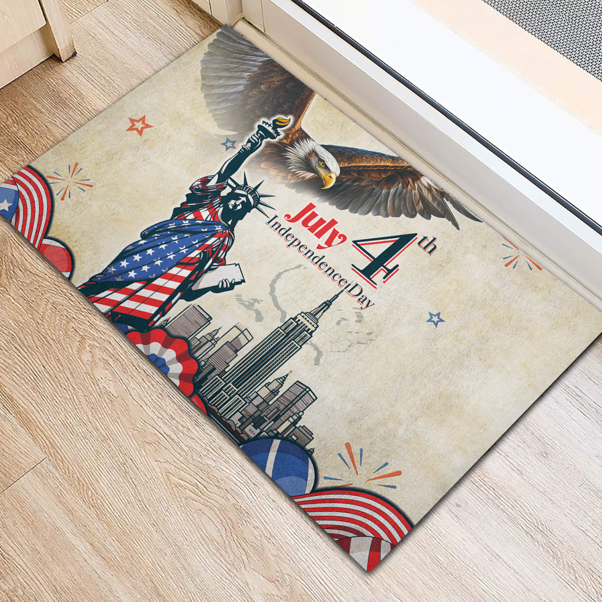 United States Independence Day Rubber Doormat Freedom 4th Of July Beige Version LT05 - Wonder Print Shop