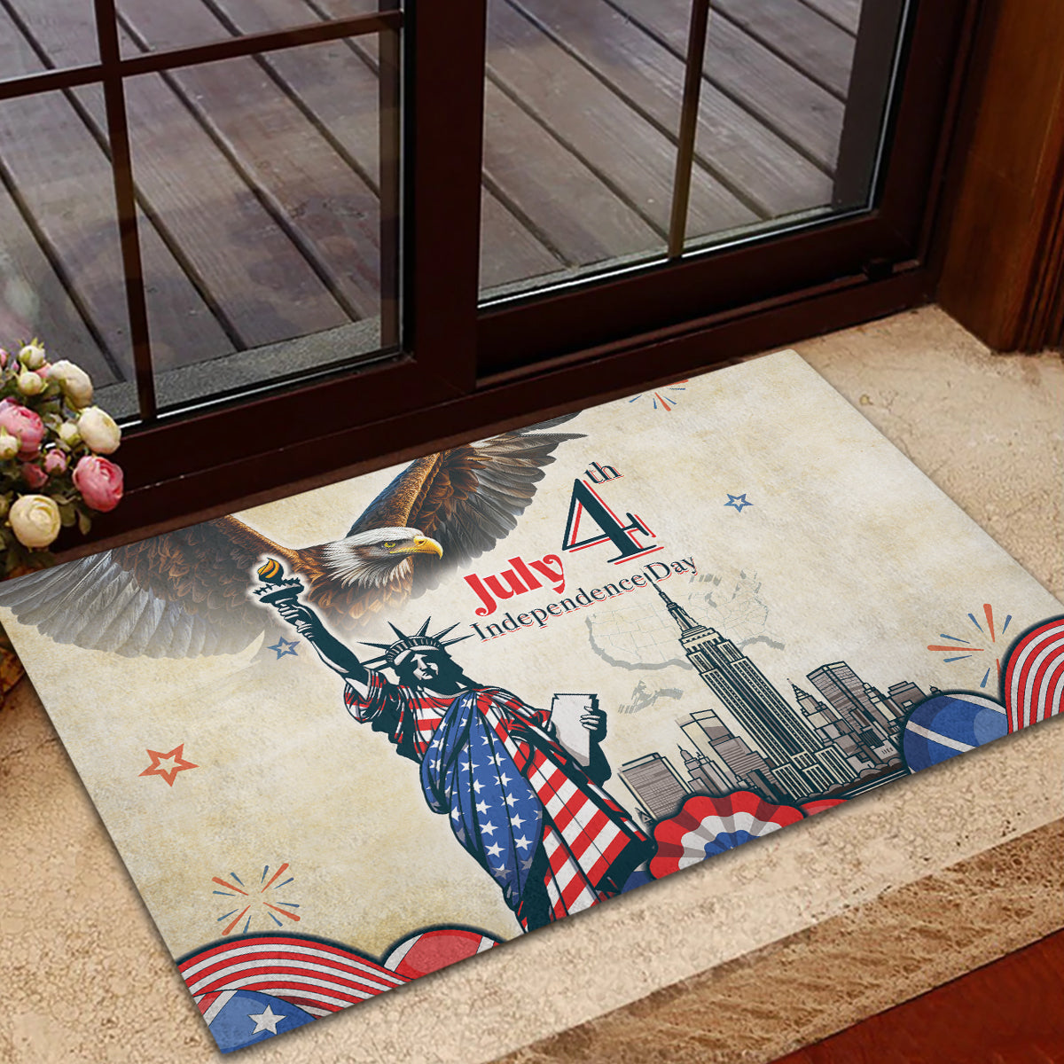 United States Independence Day Rubber Doormat Freedom 4th Of July Beige Version LT05 - Wonder Print Shop