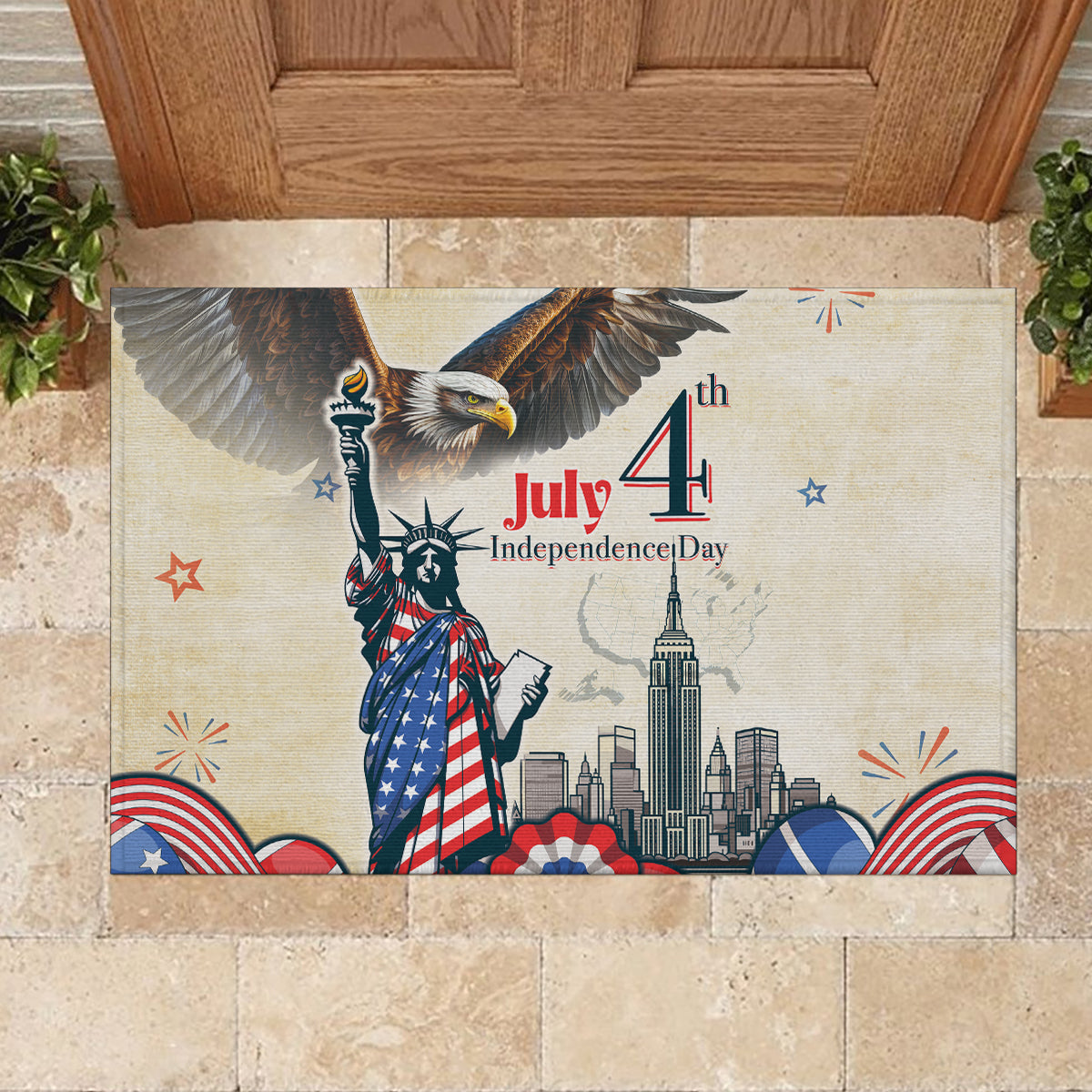 United States Independence Day Rubber Doormat Freedom 4th Of July Beige Version LT05 - Wonder Print Shop