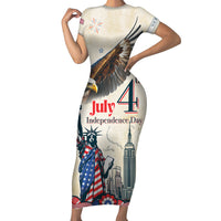 Personalised United States Independence Day Short Sleeve Bodycon Dress Freedom 4th Of July Beige Version LT05 - Wonder Print Shop