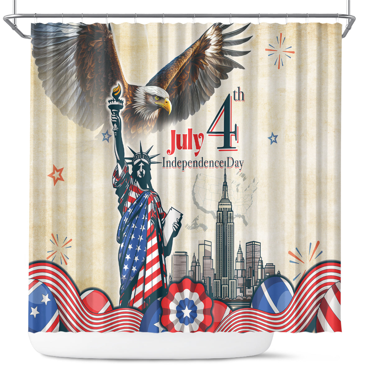 United States Independence Day Shower Curtain Freedom 4th Of July Beige Version
