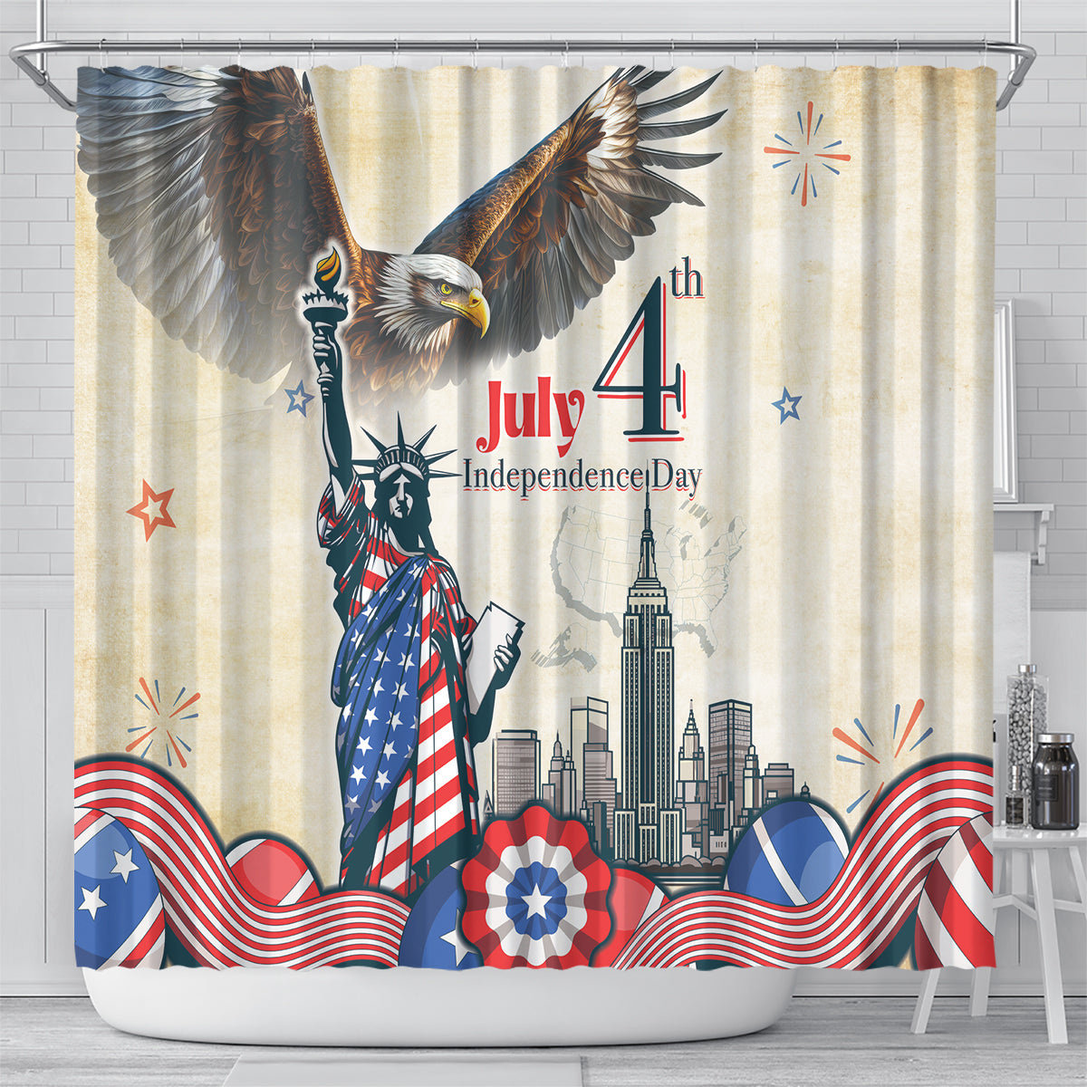 United States Independence Day Shower Curtain Freedom 4th Of July Beige Version