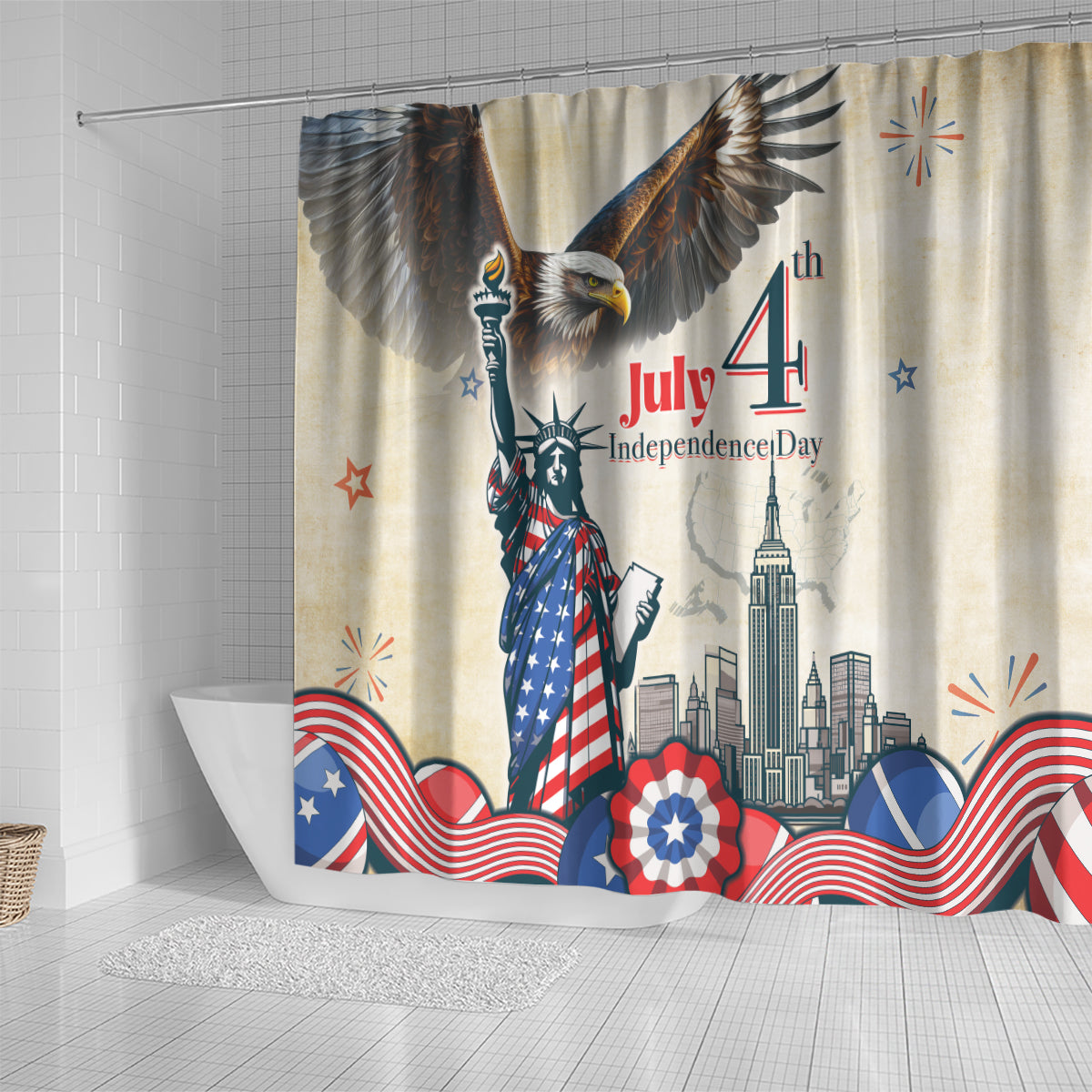 United States Independence Day Shower Curtain Freedom 4th Of July Beige Version