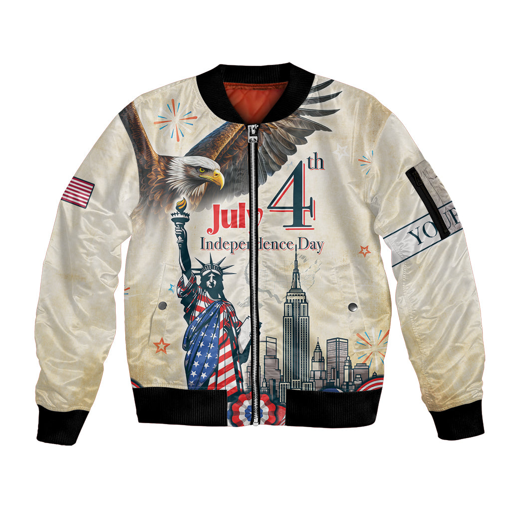 Personalised United States Independence Day Sleeve Zip Bomber Jacket Freedom 4th Of July Beige Version LT05 - Wonder Print Shop