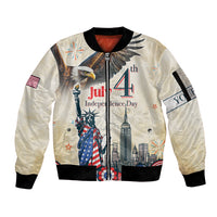Personalised United States Independence Day Sleeve Zip Bomber Jacket Freedom 4th Of July Beige Version LT05 - Wonder Print Shop