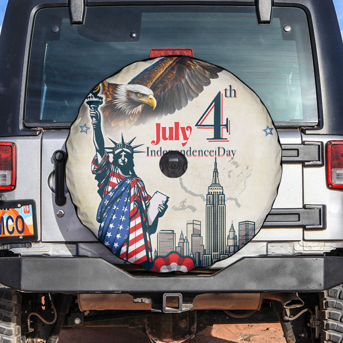 United States Independence Day Spare Tire Cover Freedom 4th Of July Beige Version