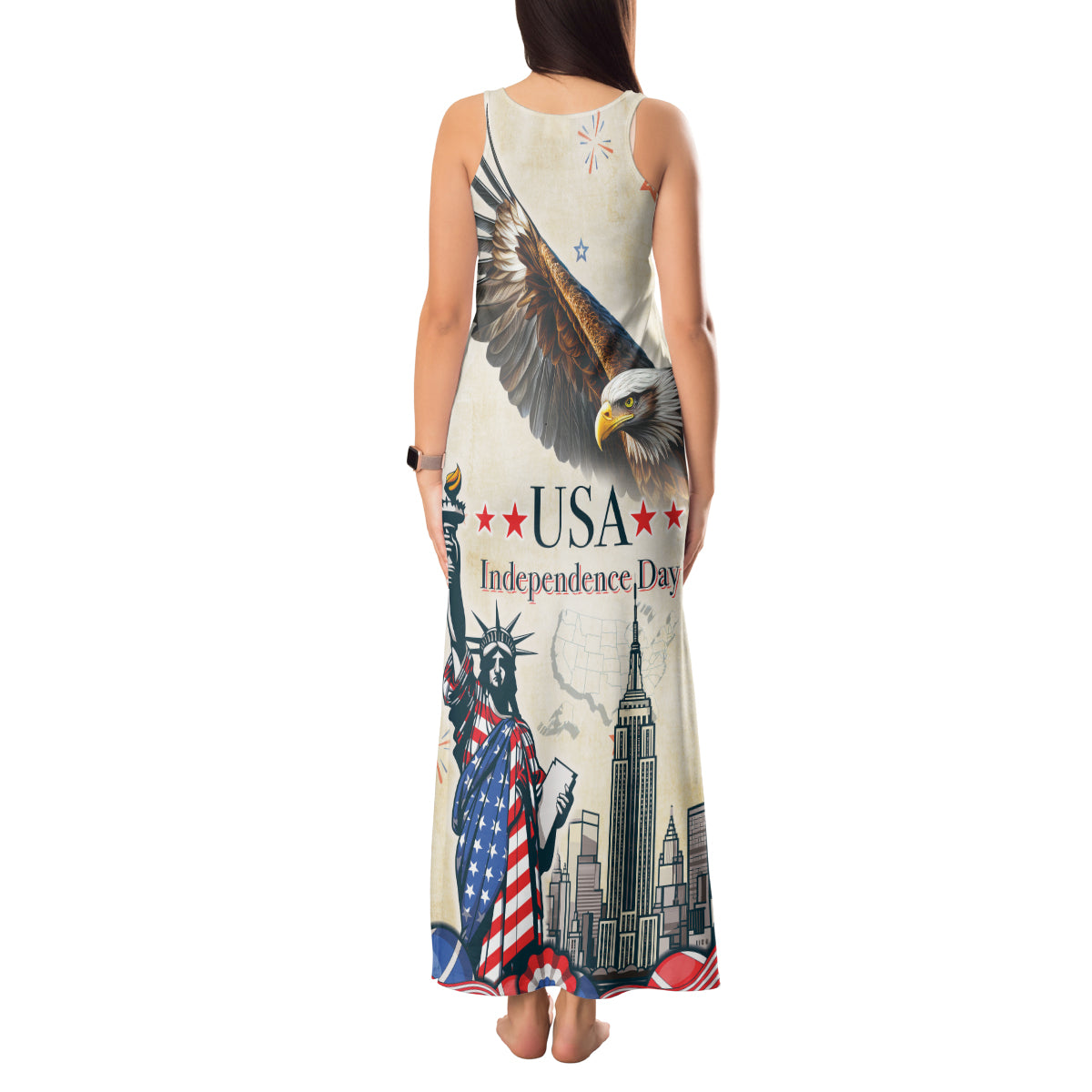 United States Independence Day Tank Maxi Dress Freedom 4th Of July Beige Version LT05 - Wonder Print Shop