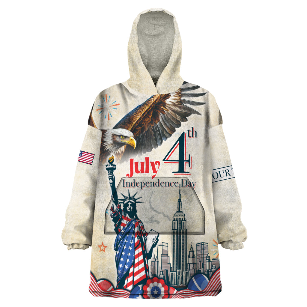 Personalised United States Independence Day Wearable Blanket Hoodie Freedom 4th Of July Beige Version