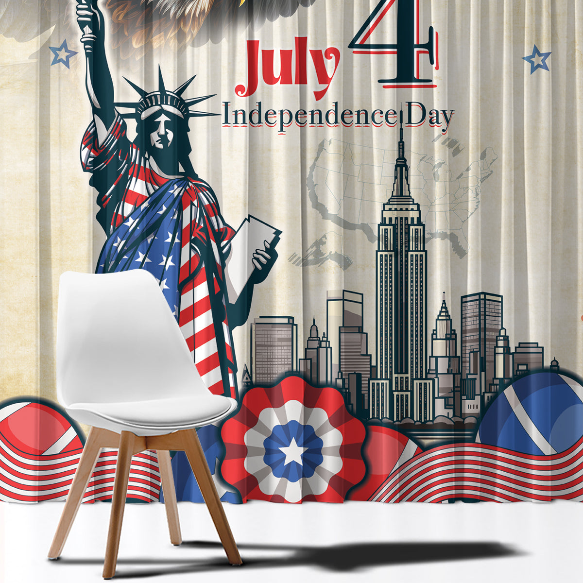 United States Independence Day Window Curtain Freedom 4th Of July Beige Version LT05 - Wonder Print Shop