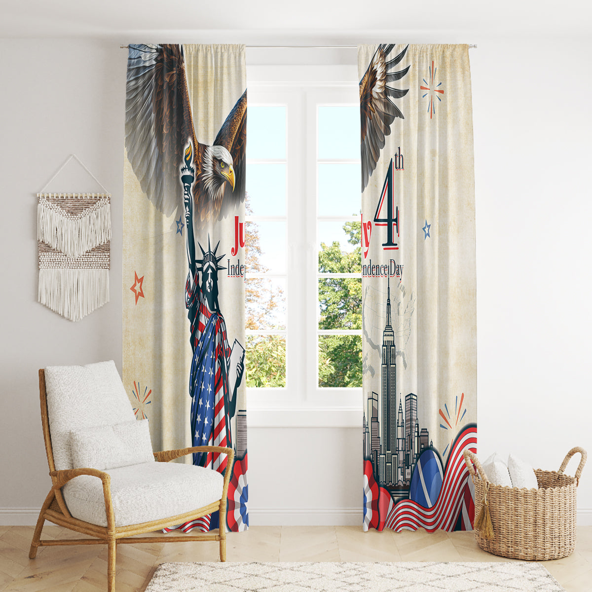 United States Independence Day Window Curtain Freedom 4th Of July Beige Version LT05 - Wonder Print Shop