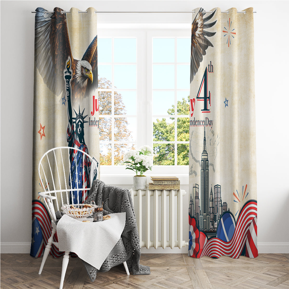 United States Independence Day Window Curtain Freedom 4th Of July Beige Version LT05 - Wonder Print Shop