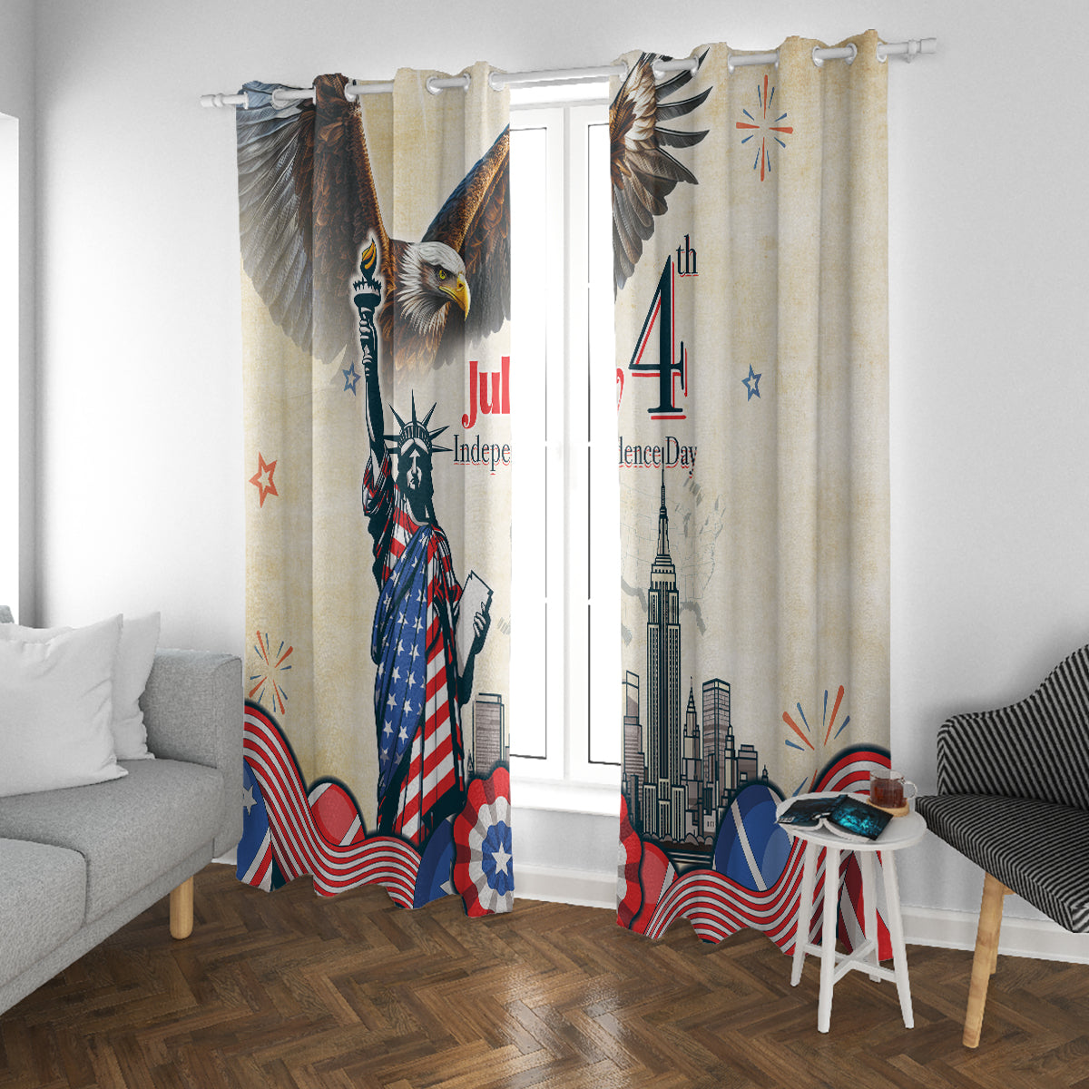 United States Independence Day Window Curtain Freedom 4th Of July Beige Version LT05 - Wonder Print Shop