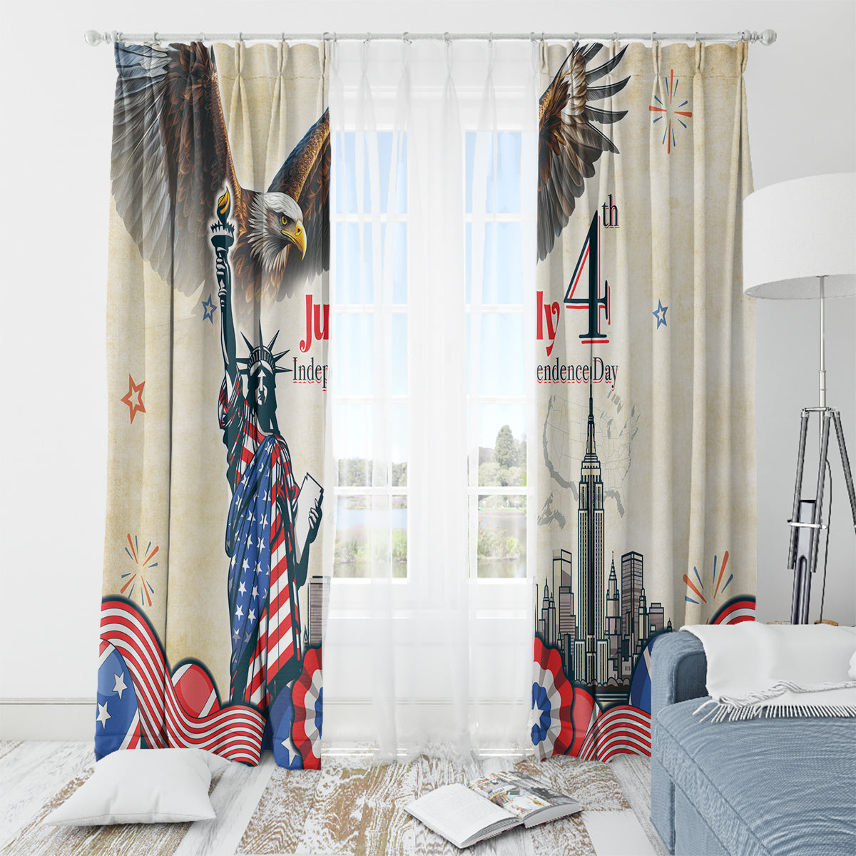 United States Independence Day Window Curtain Freedom 4th Of July Beige Version LT05 - Wonder Print Shop