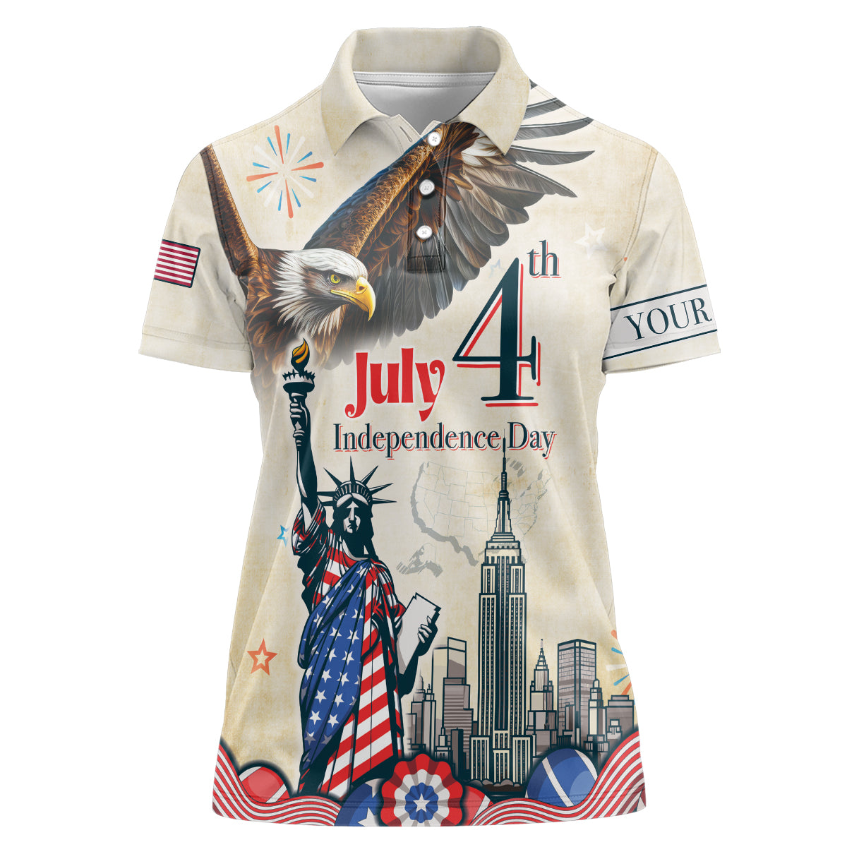Personalised United States Independence Day Women Polo Shirt Freedom 4th Of July Beige Version LT05 - Wonder Print Shop