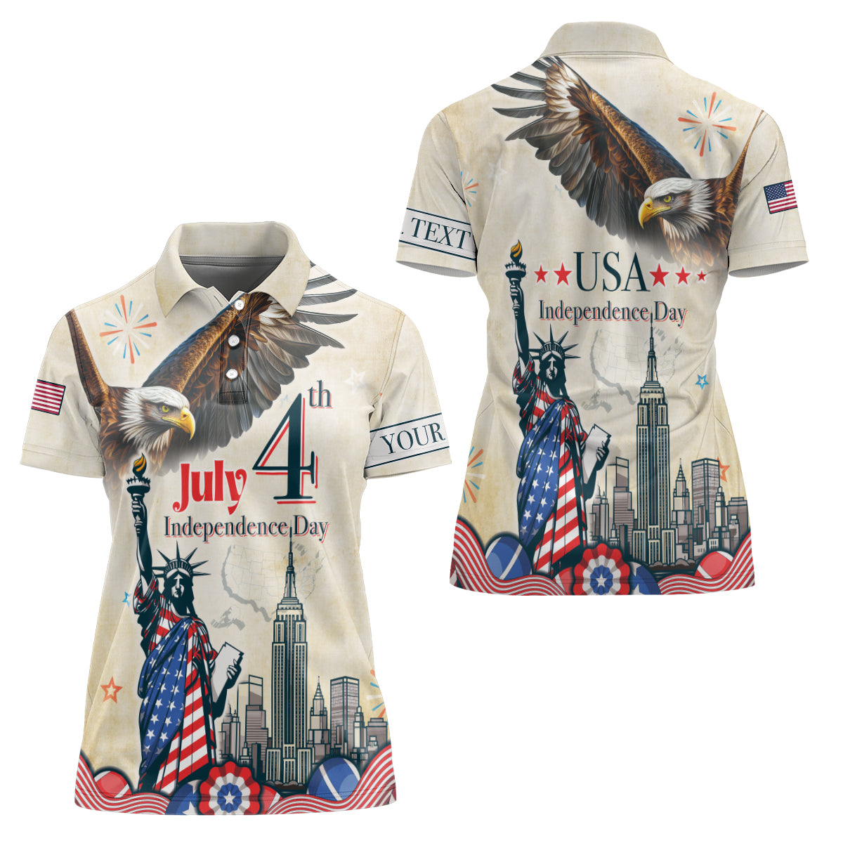 Personalised United States Independence Day Women Polo Shirt Freedom 4th Of July Beige Version LT05 - Wonder Print Shop