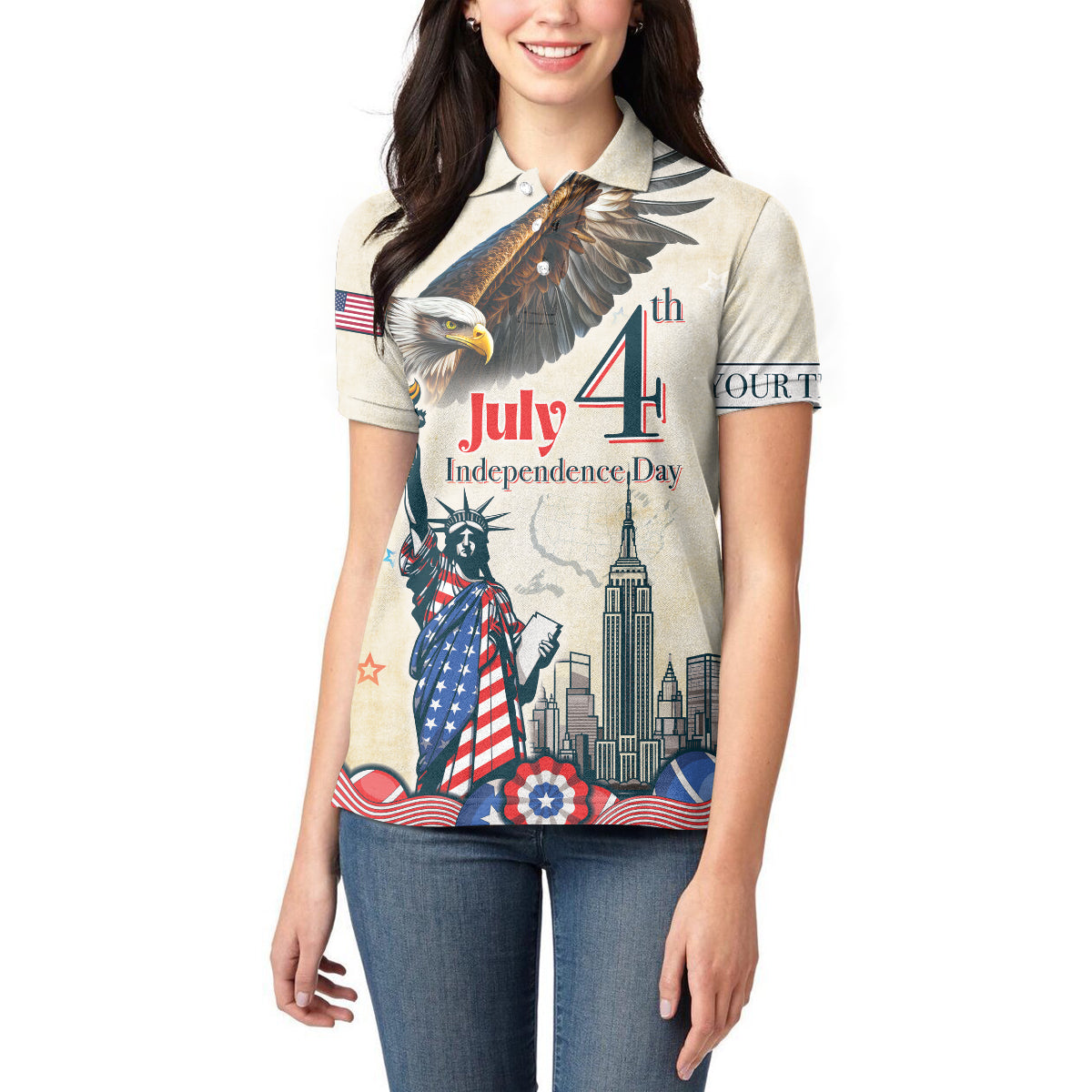 Personalised United States Independence Day Women Polo Shirt Freedom 4th Of July Beige Version LT05 - Wonder Print Shop