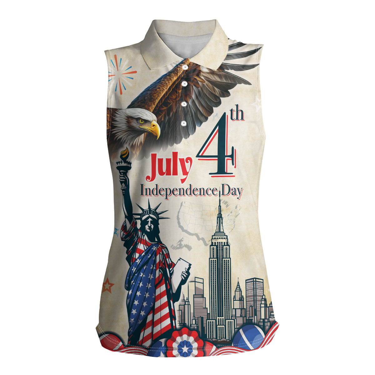 United States Independence Day Women Sleeveless Polo Shirt Freedom 4th Of July Beige Version LT05 - Wonder Print Shop