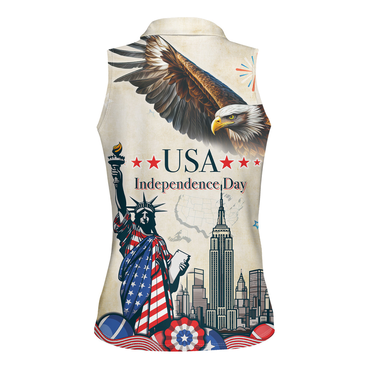 United States Independence Day Women Sleeveless Polo Shirt Freedom 4th Of July Beige Version LT05 - Wonder Print Shop