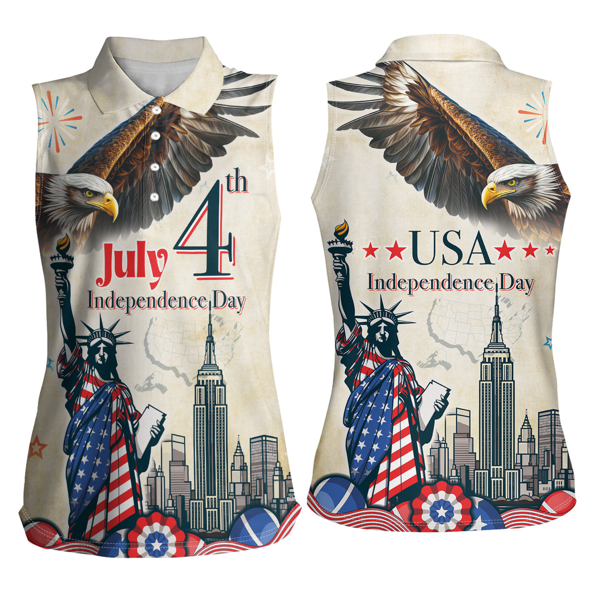United States Independence Day Women Sleeveless Polo Shirt Freedom 4th Of July Beige Version LT05 - Wonder Print Shop