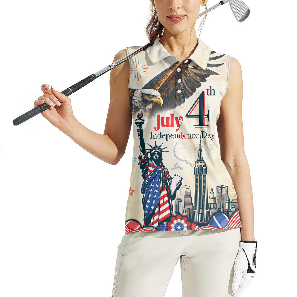United States Independence Day Women Sleeveless Polo Shirt Freedom 4th Of July Beige Version LT05 - Wonder Print Shop
