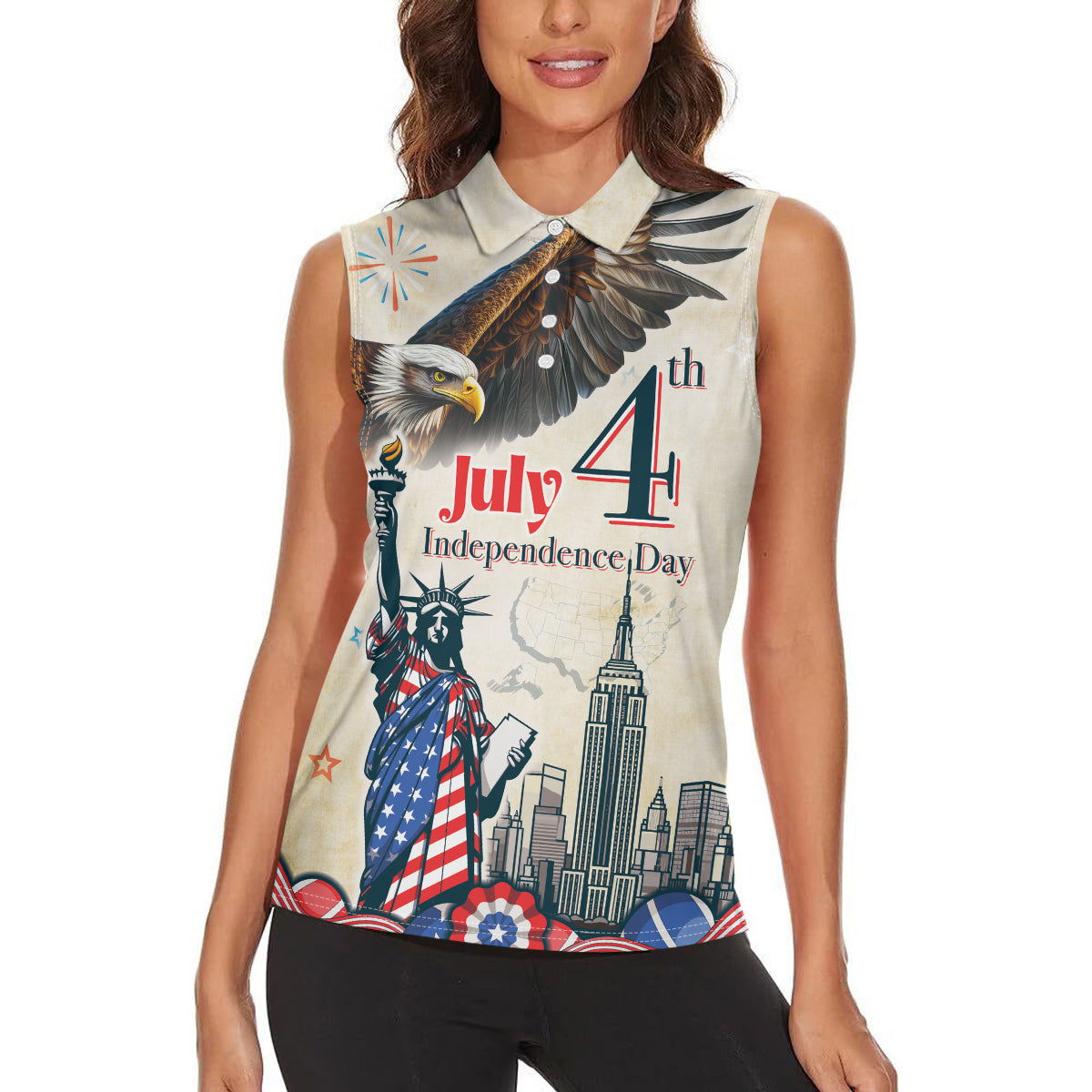 United States Independence Day Women Sleeveless Polo Shirt Freedom 4th Of July Beige Version LT05 - Wonder Print Shop