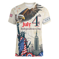 Personalised United States Independence Day Women V-Neck T-Shirt Freedom 4th Of July Beige Version LT05 - Wonder Print Shop