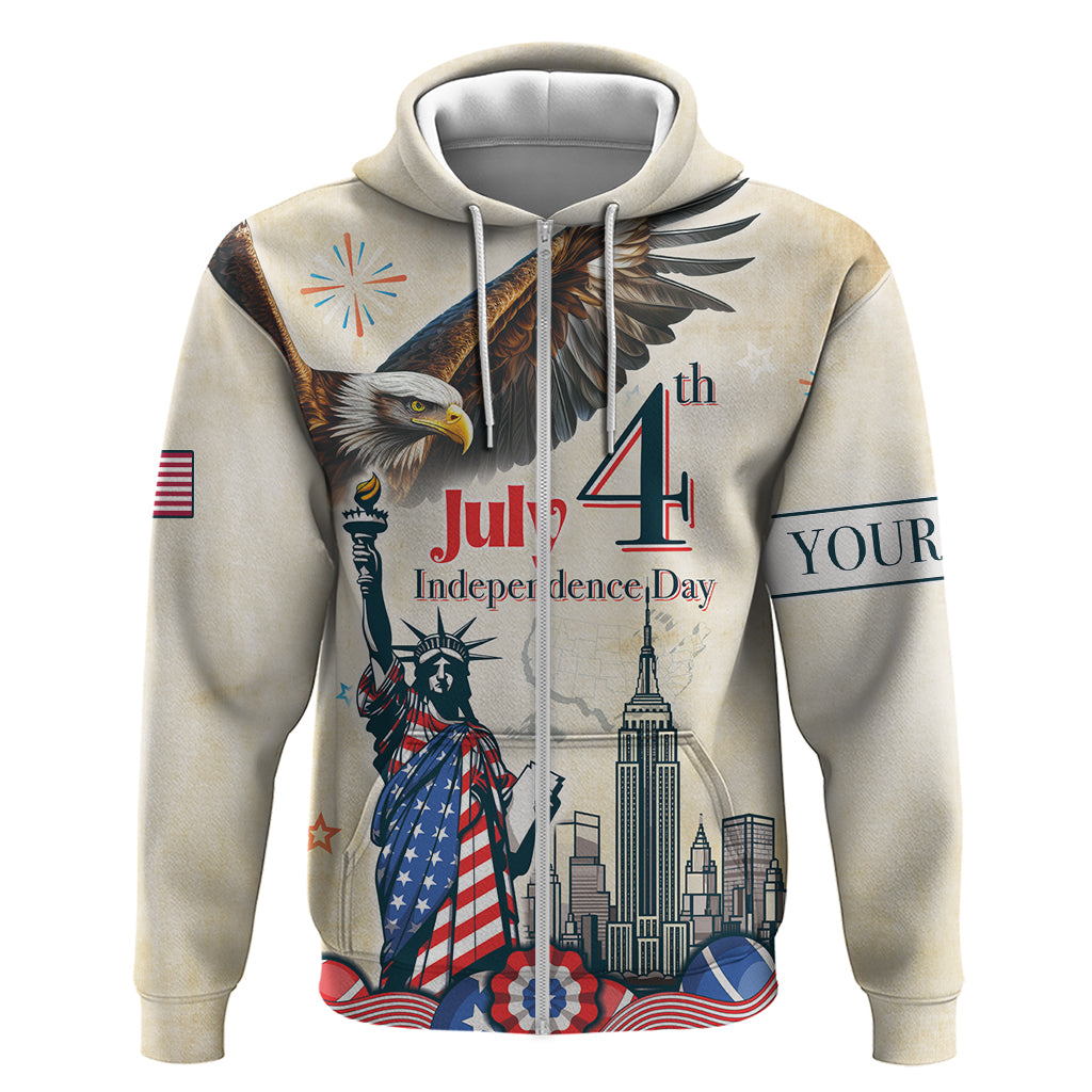 Personalised United States Independence Day Zip Hoodie Freedom 4th Of July Beige Version