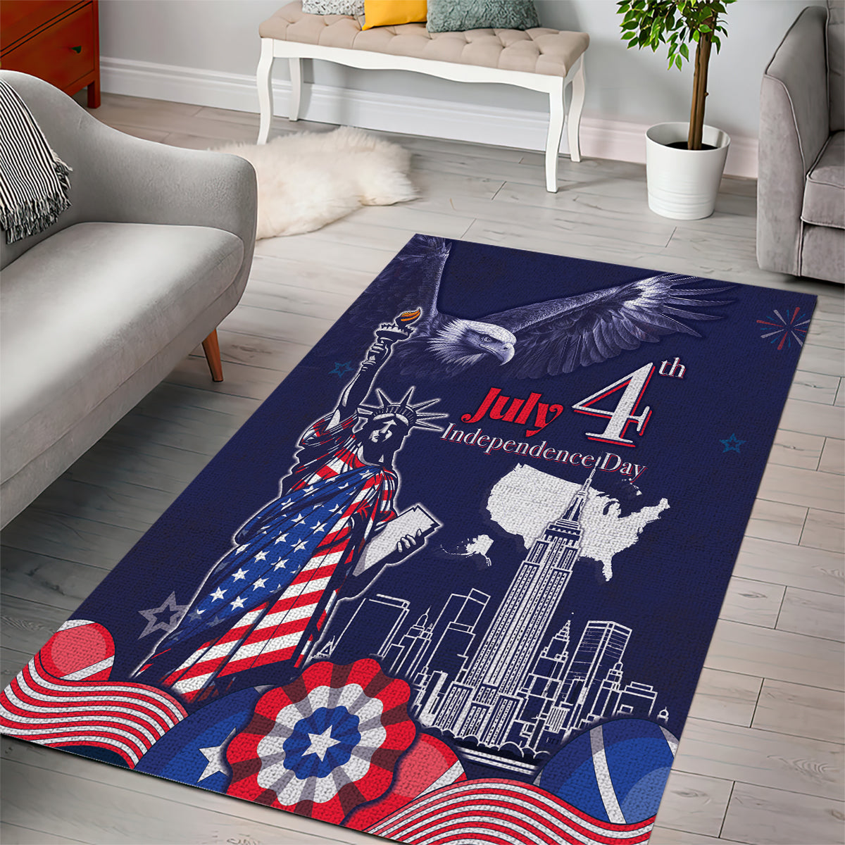 United States Independence Day Area Rug Freedom 4th Of July Navy Version LT05 - Wonder Print Shop