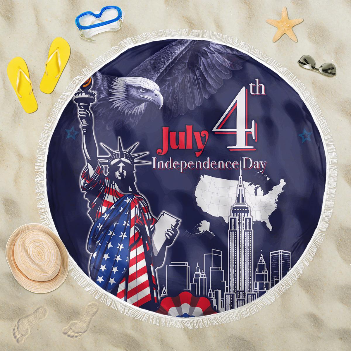 United States Independence Day Beach Blanket Freedom 4th Of July Navy Version LT05 - Wonder Print Shop