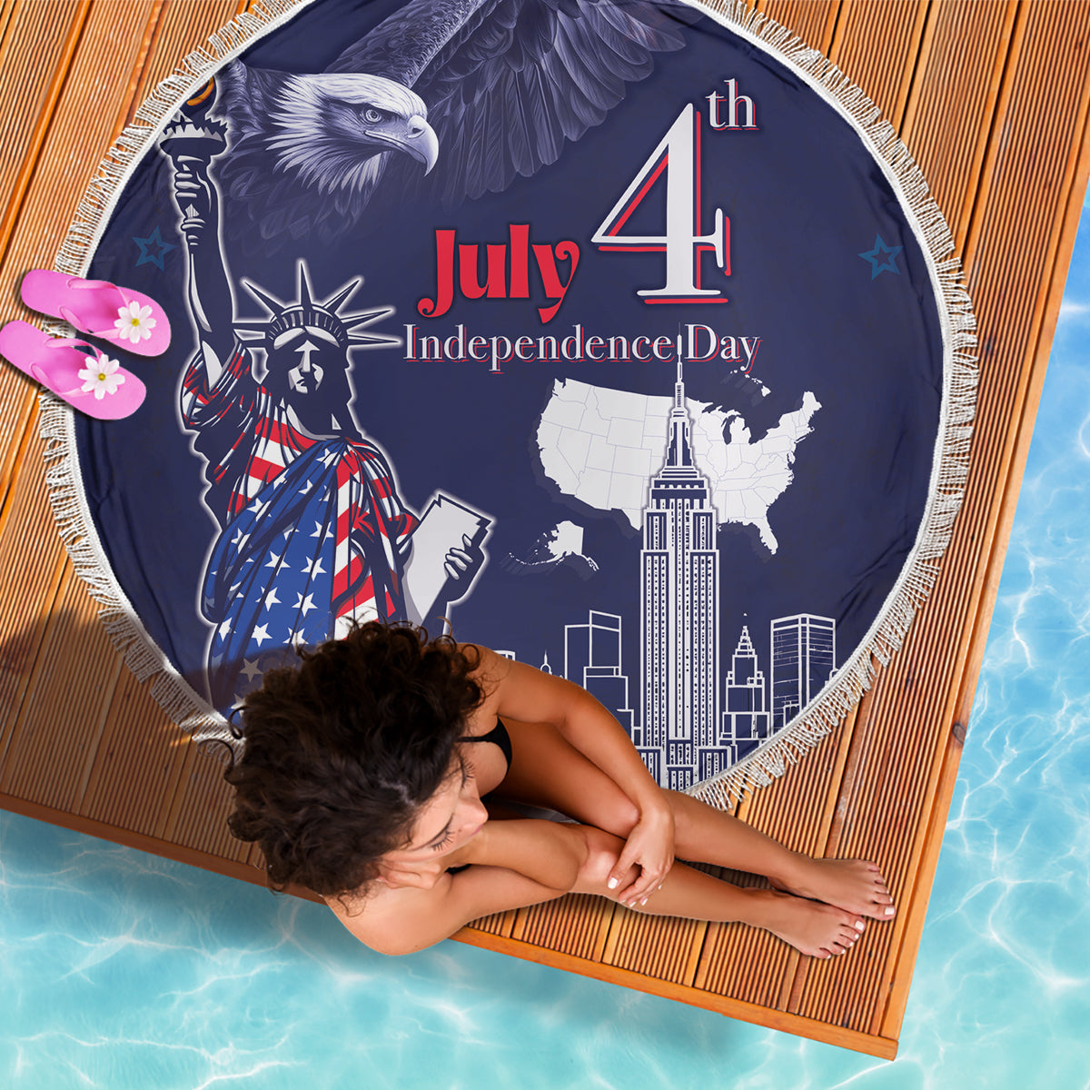 United States Independence Day Beach Blanket Freedom 4th Of July Navy Version LT05 - Wonder Print Shop