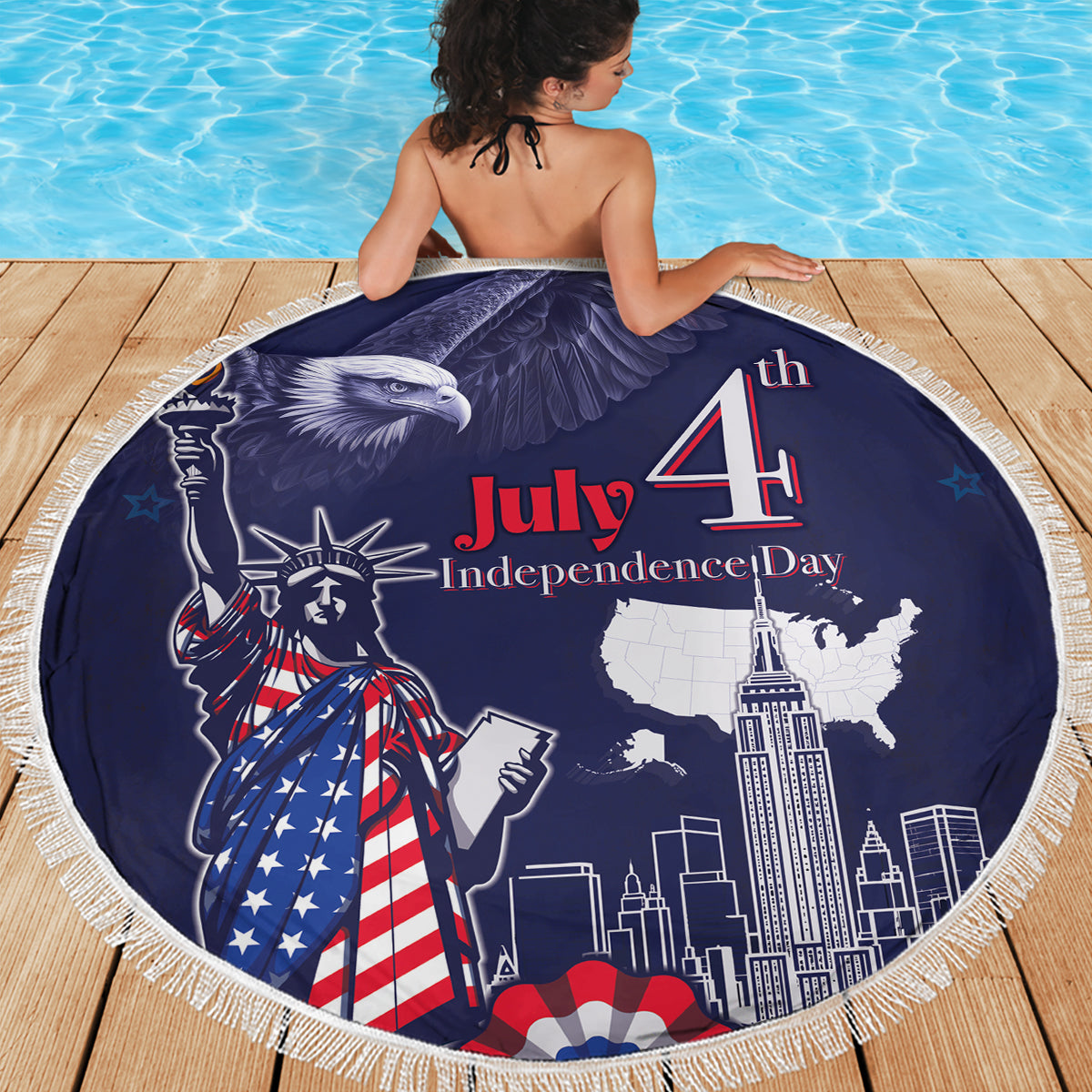 United States Independence Day Beach Blanket Freedom 4th Of July Navy Version LT05 - Wonder Print Shop